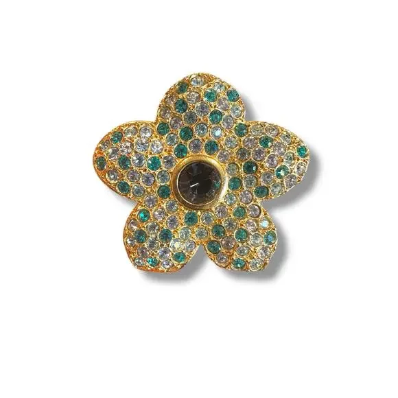 YSL Yves Saint Laurent Flower Rhinestone Brooch Pendant
